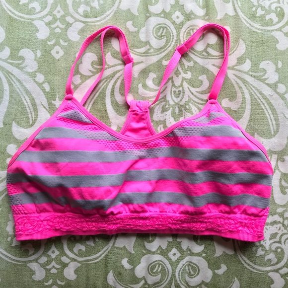 Pink and grey stripped sports bra - Picture 1 of 2